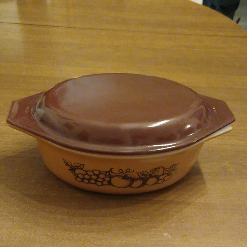 Pyrex Vintage Old Orchard Brown and Orange Cookware Casserole Dish